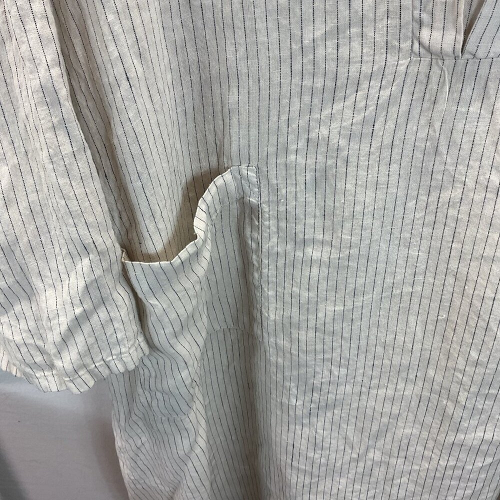 Le Paris Petit Linen pocket oversized tunic dress ivory striped‎ 3/4 sleeve MED - Picture 5 of 13